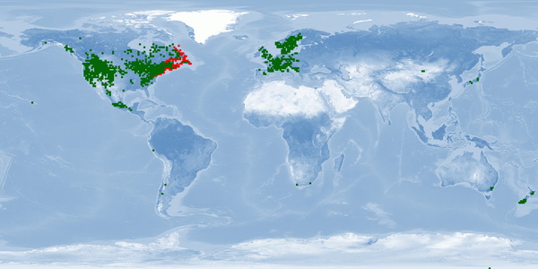 Distribution map: Salvelinus fontinalis (Brook trout)